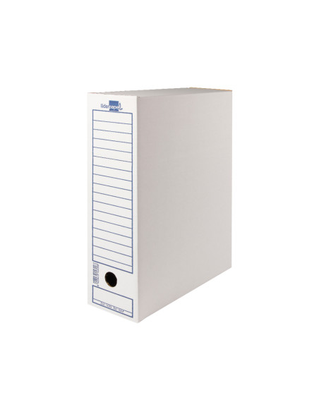 Caja archivo definitivo liderpapel folio prolongado carton reciclado 325g/m2 lomo 116 mm blanco 388x116x275 mm