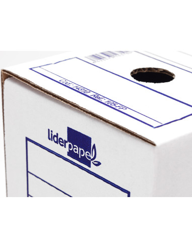 Caja archivo definitivo liderpapel folio prolongado carton reciclado 325g/m2 lomo 116 mm blanco 388x116x275 mm