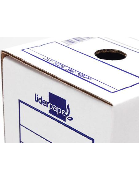 Caja archivo definitivo liderpapel folio prolongado carton reciclado 325g/m2 lomo 116 mm blanco 388x116x275 mm