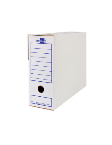 Caja archivo definitivo liderpapel folio prolongado carton reciclado 325g/m2 lomo 116 mm blanco 388x116x275 mm