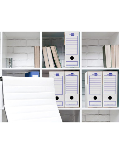 Caja archivo definitivo liderpapel folio prolongado carton reciclado 325g/m2 lomo 116 mm blanco 388x116x275 mm