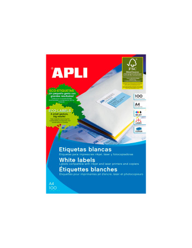 Etiqueta adhesiva apli 1273 tamaño 70x37 mm fotocopiadora laser ink-jet caja con 100 hojas din a4