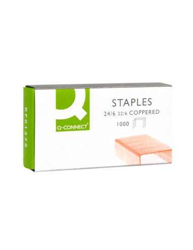 Grapas q-connect nº 22/6 24/6 cobreadas caja de 1000 unidades