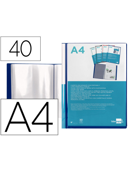 Carpeta liderpapel personaliza 37732 40 fundas canguro polipropileno din a4 azul portada y lomo personalizable