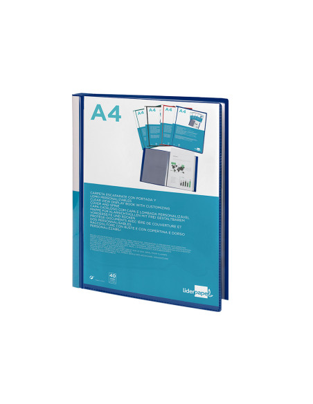Carpeta liderpapel personaliza 37732 40 fundas canguro polipropileno din a4 azul portada y lomo personalizable