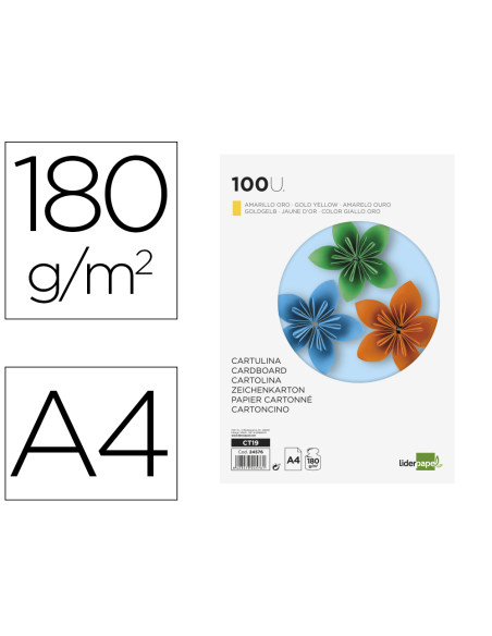 Cartulina liderpapel a4 180g/m2 oro paquete de 100 hojas