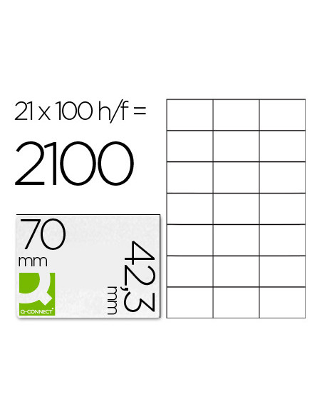 Etiqueta adhesiva q-connect kf10649 -tamaño 70x42,3 mm fotocopiadora laser ink-jet caja con 100 hojas din a4