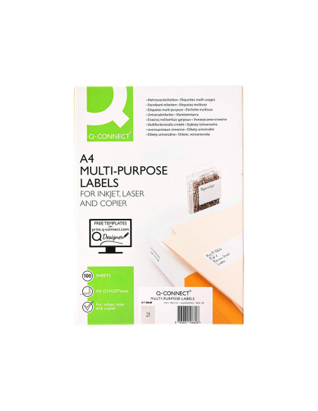 Etiqueta adhesiva q-connect kf10649 -tamaño 70x42,3 mm fotocopiadora laser ink-jet caja con 100 hojas din a4