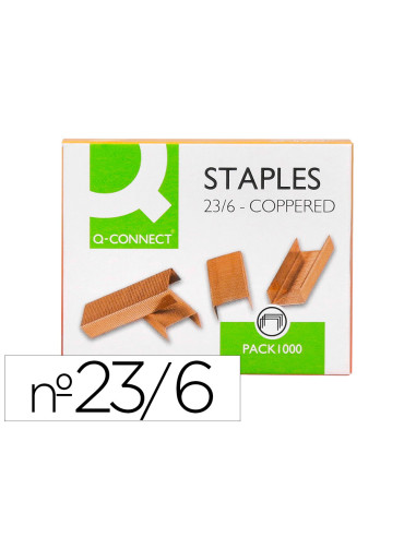 Grapas q-connect nº 23/6 cobreadas caja de 1000 unidades