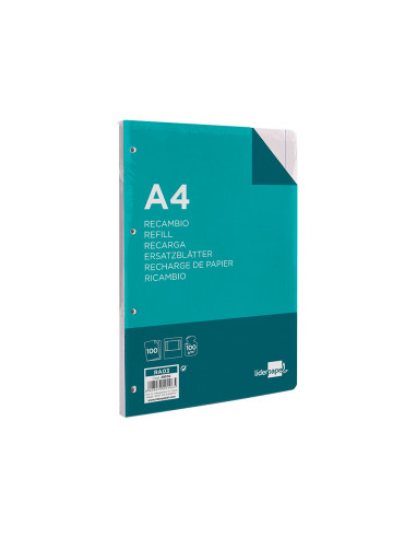 Recambio liderpapel a4 100 hojas 100g/m2 liso con margen 4 taladros
