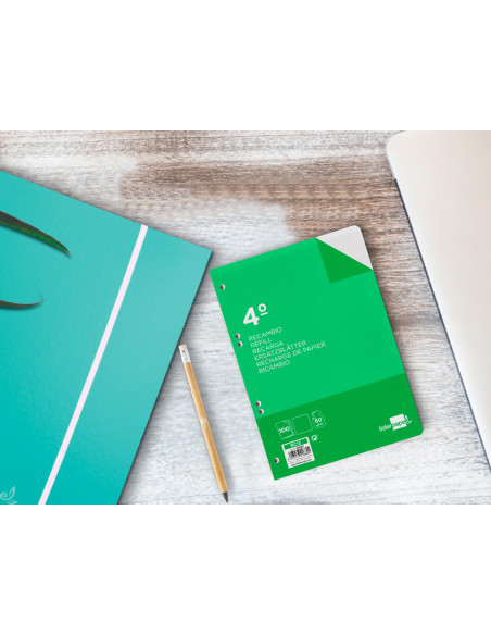 Recambio liderpapel cuarto 100 hojas 60g/m2 liso sin margen 6 taladros