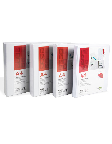 Carpeta canguro 4 anillas mixtas 55mm liderpapel a4 plastico blanca
