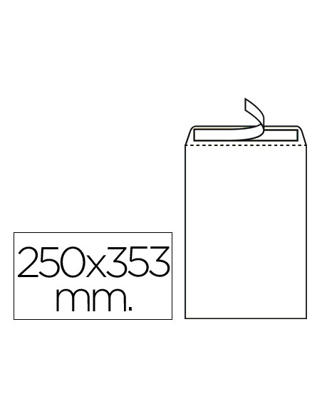 Sobre liderpapel bolsa n.10 blanco folio prolongado 250x353mm tira de silicona caja de 250 unidades