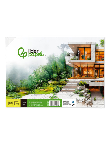 Bloc dibujo liderpapel lineal encolado 230x325mm 20 hojas 130 gr/m2 con recuadro