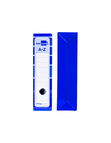 Archivador de palanca liderpapel a4 filing system forrado sin rado lomo 80mm azul con caja y compresor metalico