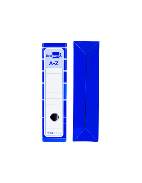 Archivador de palanca liderpapel a4 filing system forrado sin rado lomo 80mm azul con caja y compresor metalico