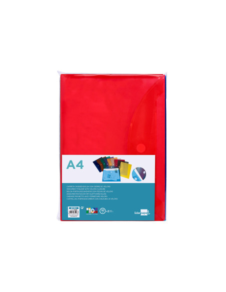 Carpeta liderpapel dossier a4 cierre de velcro colores surtidos pack 10+2 gratis