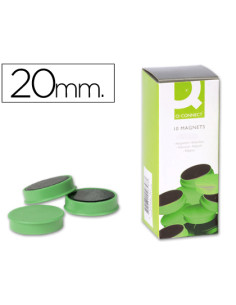 Iman para sujecion q-connect ideal para pizarras magneticas20 mm verde caja de 10 unidades