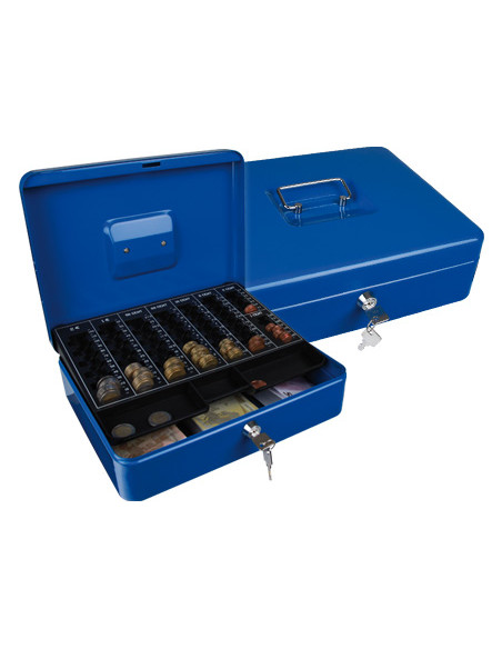 Caja caudales q-connect 12 " 300x240x90 mm azul con portamonedas