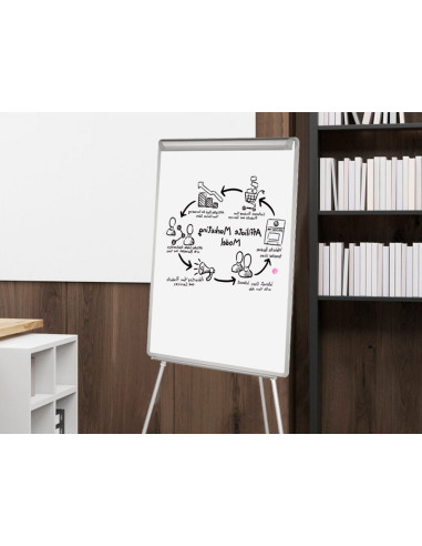 Pizarra blanca q-connect con tripode 90x70x195cm para convenciones superficie lacadamagnetica escritura directa
