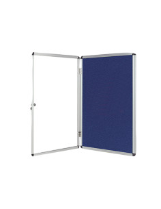 Vitrina de anuncios q-connect mural pequeña fieltro azul con puerta y marco con cerradura 72x98 cm 2
