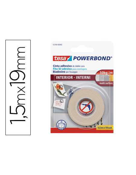 Cinta doble cara tesa interiores 1,5 mt x 19 mm