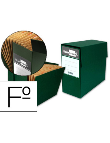Caja transferencia liderpapel folio con fuelle lomo 110 mm color verde 380x110x260 mm
