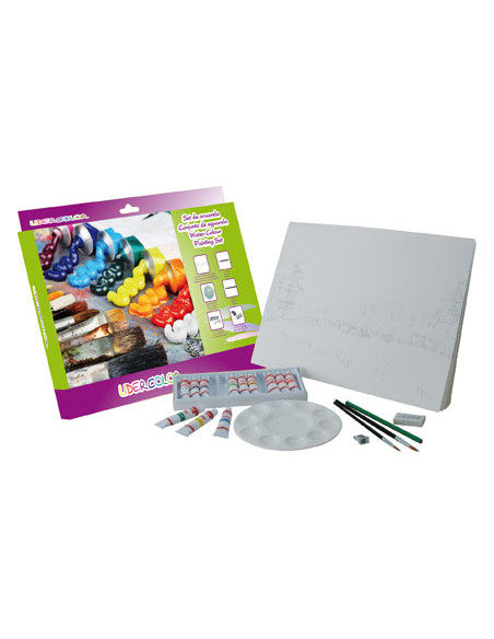 Set acuarela lidercolor contiene 10 laminas acuarela 27x38cm 1 paleta plast 12x12ml1 sacapunt 1 perfilador 1 goma