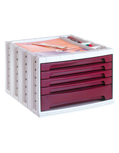 Fichero cajones de sobremesa archivo 2000 305x370x215 mm bandeja organizadora superior 5 cajones burdeos opaco 2