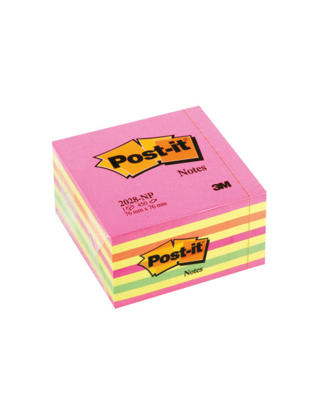 Bloc de notas adhesivas quita y pon post-it 76x76 mm cubo color rosa neon 450 hojas