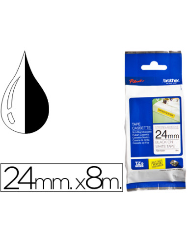 Cinta brother tzes251 blanco-negro 24mm longitud 8 mt superadhesiva