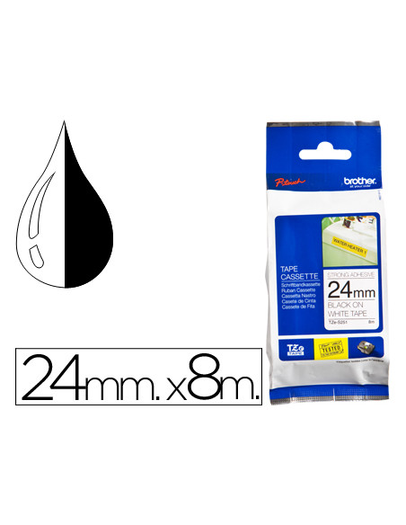 Cinta brother tzes251 blanco-negro 24mm longitud 8 mt superadhesiva