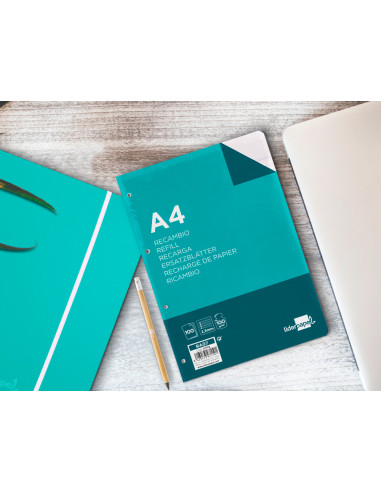 Recambio liderpapel a4 100 hojas 100g/m2 pauta 5ª 2.5mm con margen 4 taladros