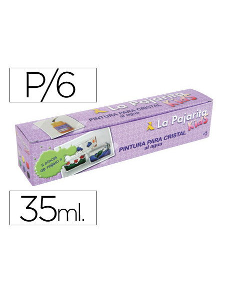 Pintura laca cristal la pajarita kids 35 ml caja de 6 unidades colores surtidos + pincel