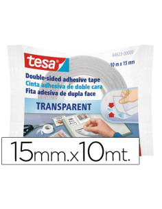 Cinta adhesiva tesa doble cara transparente 10 mt x 15 mm