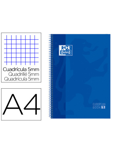 Bloc espiral oxford tapa extradura microperforado din a4 80 hojas cuadros 5mm color azul