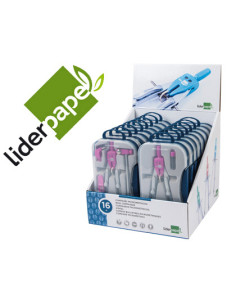 Compas liderpapel con adapatador alargadera y mango extra soft expositor de 16 estuches 2 modelos