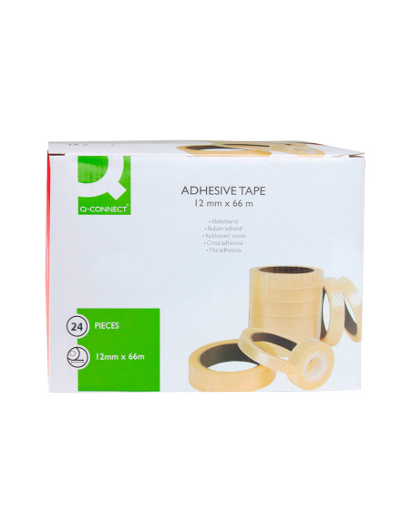 Cinta adhesiva q-connect transparente 66 mt x 12 mm encelofanada