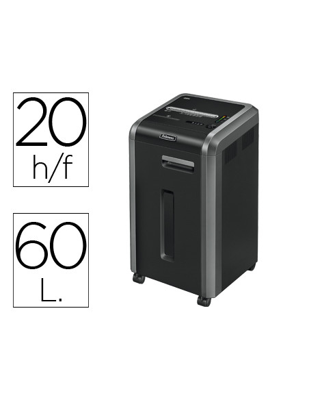 Destructora de documentos fellowes 225ci capacidad de corte 24 h destruye grapas clips cd y tarjetas 60 litros