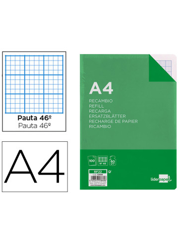 Recambio liderpapel a4 100 hojas 60g/m2 rayado nº 46 4 taladros