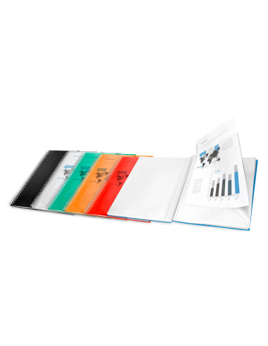 Carpeta liderpapel escaparate con espiral 80 fundas polipropileno din a4 azul