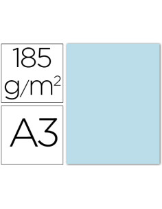 Cartulina guarro din a3 azul cielo 185 gr paquete 50 hojas