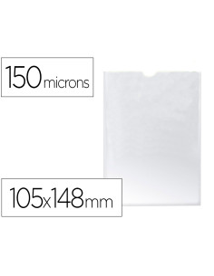 Funda portadocumento q-connect din a6 150 micras pvc transparente con uñero 105x148 mm