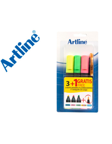 Rotulador artline fluorescente ek-660 blister de 3 unidades + 1 boligrafo serie 7000 sin cargo