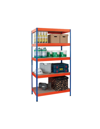 Estanteria metalica ar storage 180x90x45 cm 5 estantes 200kg por estante bandejas de maderasin tornillos azul naranja