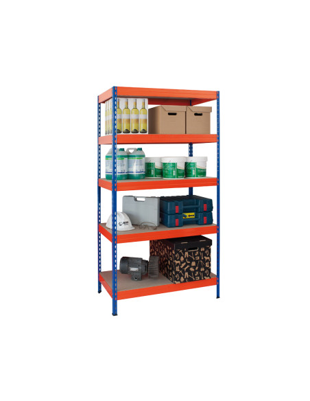 Estanteria metalica ar storage 180x90x45 cm 5 estantes 200kg por estante bandejas de maderasin tornillos azul naranja