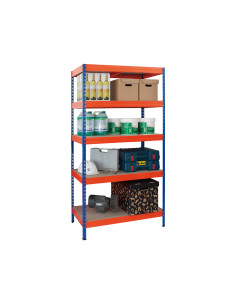 Estanteria metalica ar storage 192x100x50cm 5 estantes 300kg por estante bandejas de madera sin tornillos azul/naranja 2
