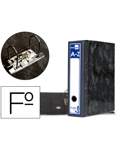 Archivador de palanca liderpapel carton forrado folio jaspeado negro con caja classic blue