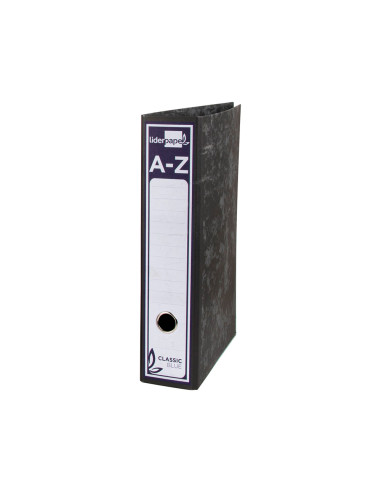 Archivador de palanca liderpapel carton forrado folio jaspeado negro con caja classic blue