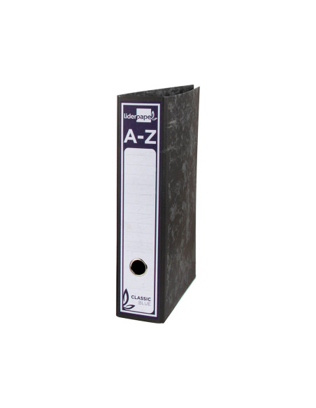 Archivador de palanca liderpapel carton forrado folio jaspeado negro con caja classic blue